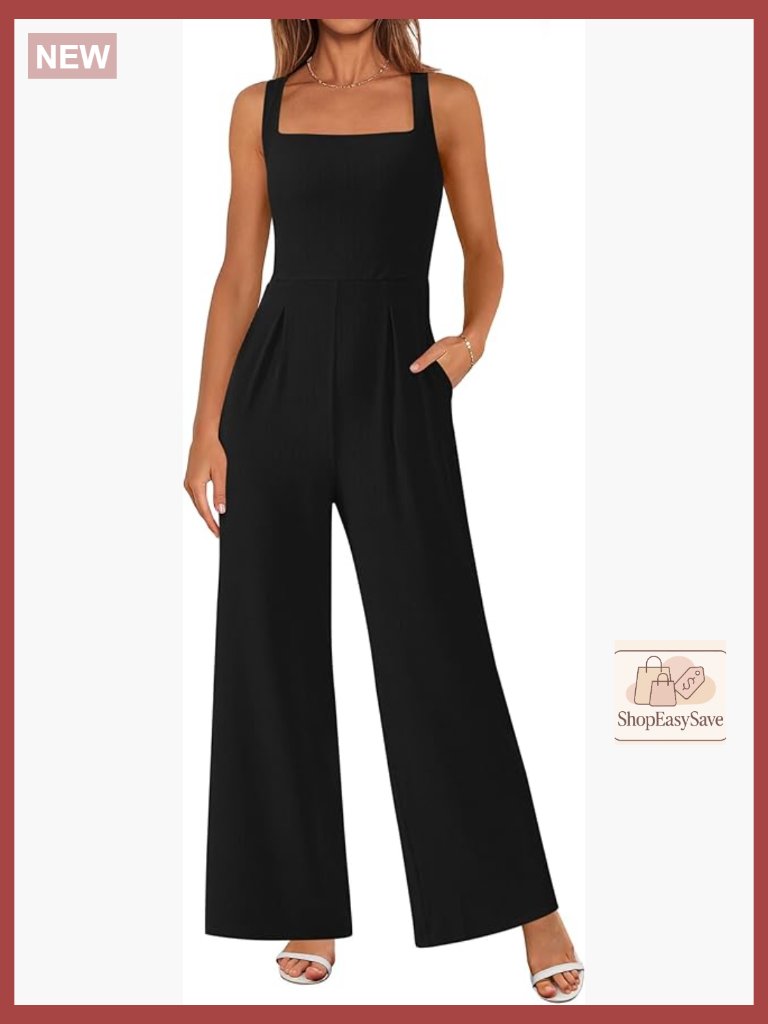 Dressy Sleeveless Square Neck Wide Leg Jumpsuit One Piece Romper Knit Stretch